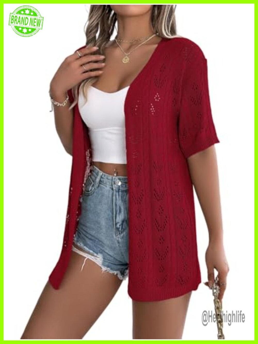 Women's Crochet Short Sleeve Cardigan Lightweight Open Front Boho Summer